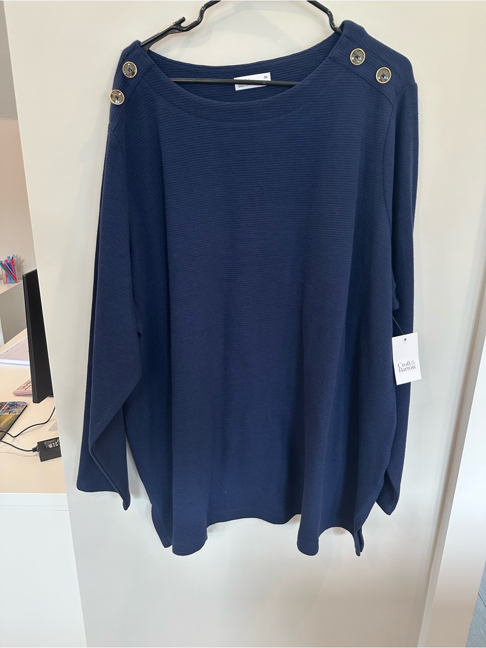 croft & barrow Navy Crewneck Sweater with Shoulder Buttons